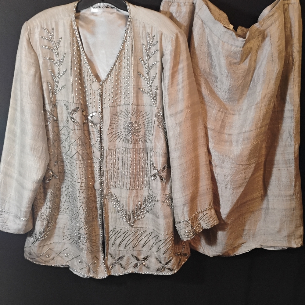 French Collizioni Silk Embellished Skirtsuit